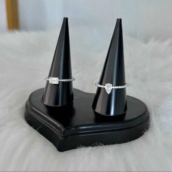 Moissanite & 925 Sterling Silver Half Eternity Solitaire Pear Cut Stacking Ring - Picture 4 of 11